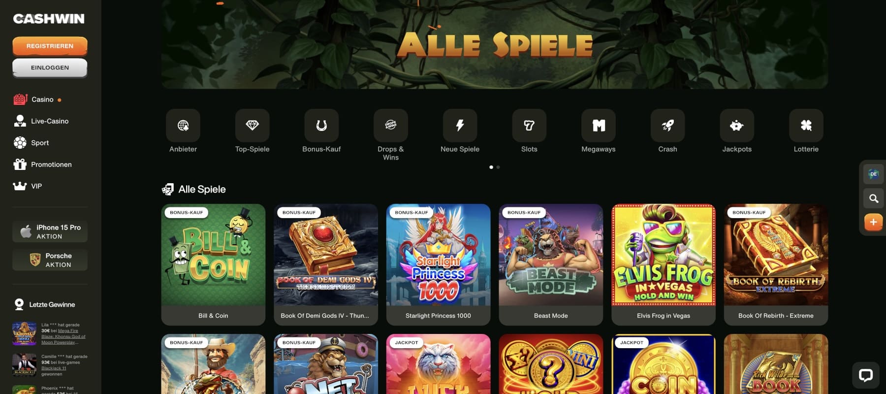 Cashwin Casino Spiele